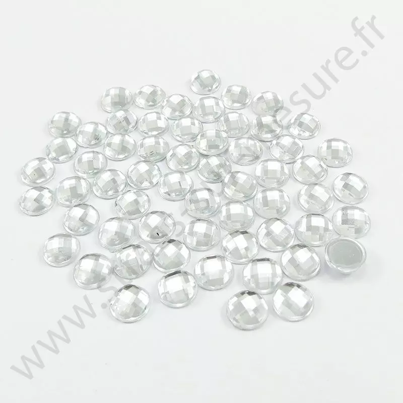 Strass acrylique rond effet quadrillage à coller - Diamant - 5mm à 16mm
