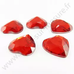 Strass acrylique coeur à facettes à coller - Rouge - 18mm
