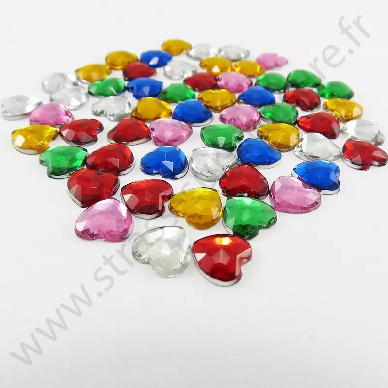Strass acrylique cœur à facettes à coller - Multicolore - 9mm