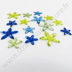 Strass acrylique fleur à facettes à coller - Multicolore - 11mm et 17mm