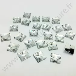 Strass acrylique pyramide carré à coudre - Diamant - 12mm