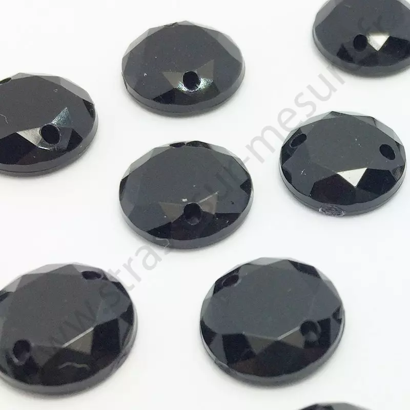 Strass acrylique rond à coudre à facettes - Noir - 6mm à 15mm - détail