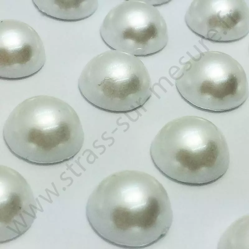 Demi-perle nacrée rond à coller - Blanc - 5mm à 10mm - détail