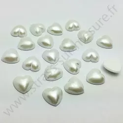 Demi-perle nacrée cœur à coller - Blanc - 8mm, 10mm