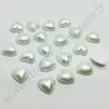 Demi-perle nacrée cœur à coller - Blanc - 8mm, 10mm