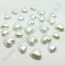 Demi-perle nacrée cœur à coller - Blanc - 2 tailles