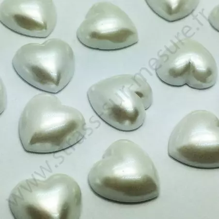 Demi-perle nacrée cœur à coller - Blanc - 8mm, 10mm - détail