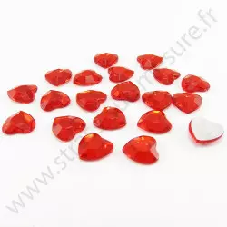 Strass acrylique cœur à facettes à coller - Rouge - 8mm ou 18mm