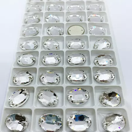 Strass Ovale rond à coudre en verre - Cristal - 7x10 à 17x24mm