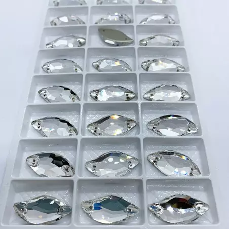 Strass Feuille à coudre en verre - Cristal - 10x20 - 14x30mm