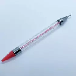 Stylo attrape strass double embout - rose