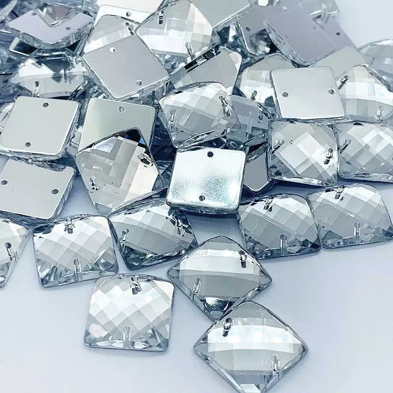 Strass acrylique carré quadrillage à coudre - Diamant - 12mm, 14mm