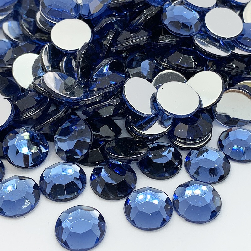 Strass acrylique rond à facettes à coller - Bleu nuit - 2mm à 14mm