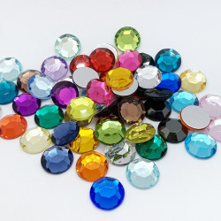 Strass acrylique MULTICOLORE rond à facettes à coller